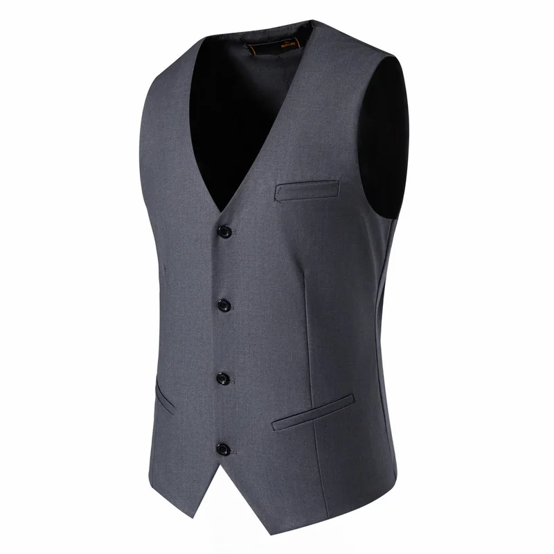 2024 New  Solid Color Men\'s Vest Versatile Suit Collar Slant Hem Mens Blazer Waistcoat  Dark Gray Black Red Navy-Blue  S-6XL