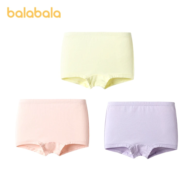 Balabala Children Underwear Girls Triangular Square-Cut Briefs Non-Pinch for Older Younger Babies Cotton Shorts Pack of Three