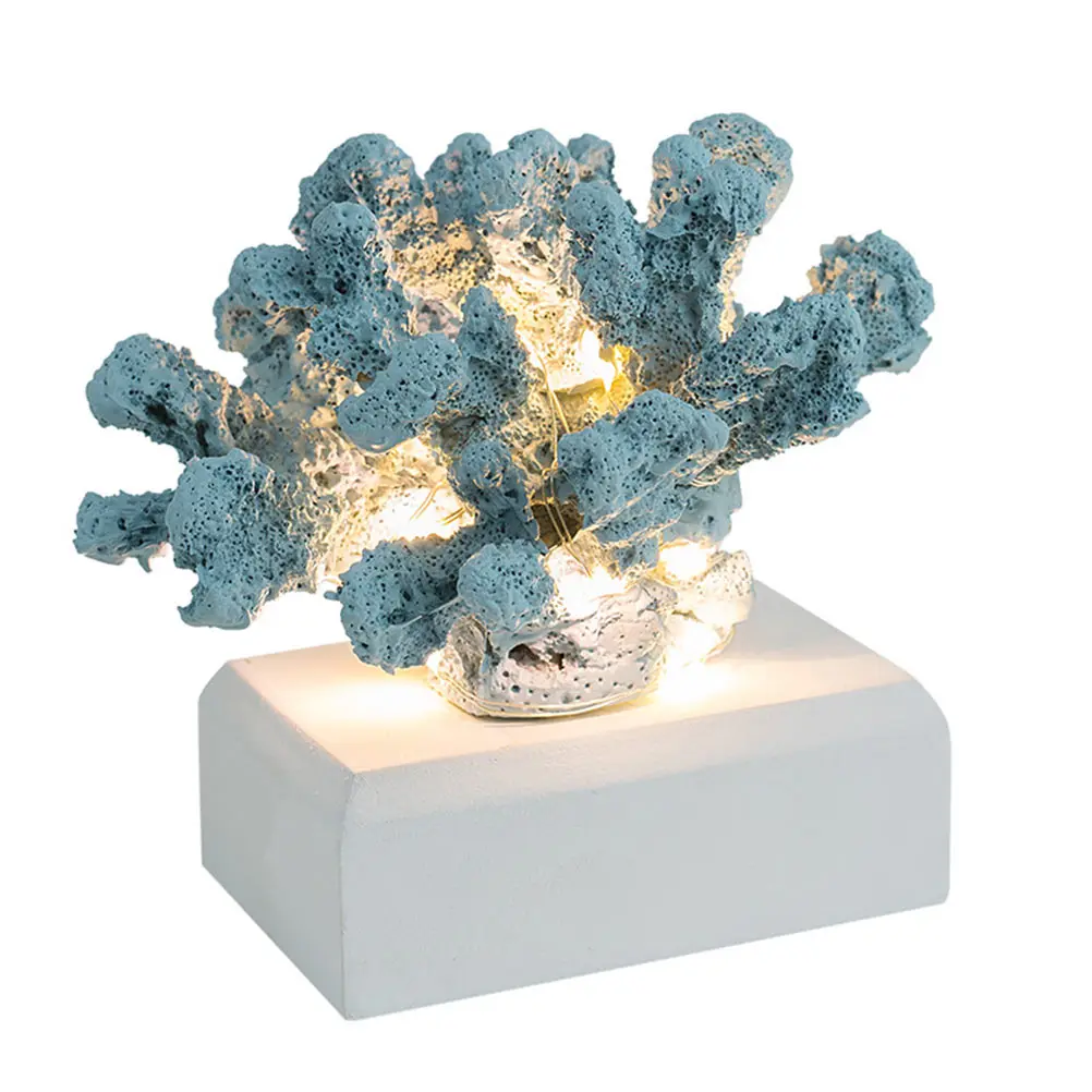 

1pc Resin Coral Ornament Mediterranean Style Simulated Coral Craft Desktop Decoration Luminous Powered Home Office Decor
