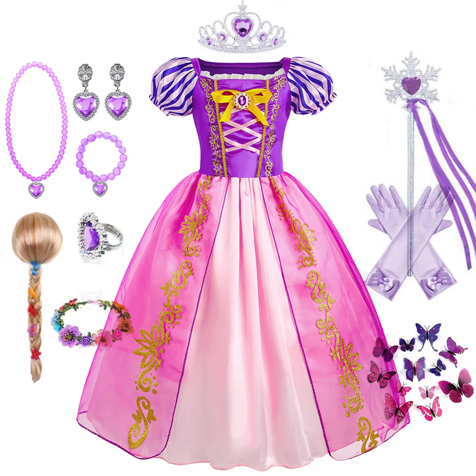 

Girls Rapunzel Dress Kids Summer Tangled Fancy Cosplay Princess Costume Dress Children Birthday Carnival Halloween Party Clothes