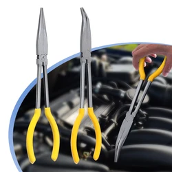 11In Tip Pliers High Carbon Steel 45° Bending and Straight Tip Long Nose Pliers with Anti-Slip Handle for Narrow Spaces