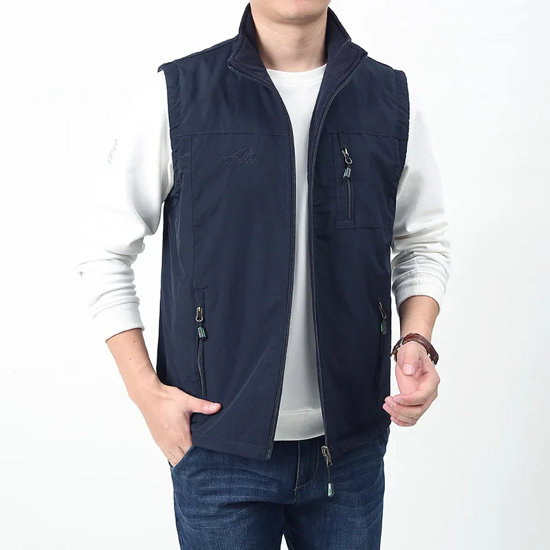 

Осень-зима, мужской двусторонний флисовый воротник-стойка среднего возраста, повседневный уличный жилет для папы