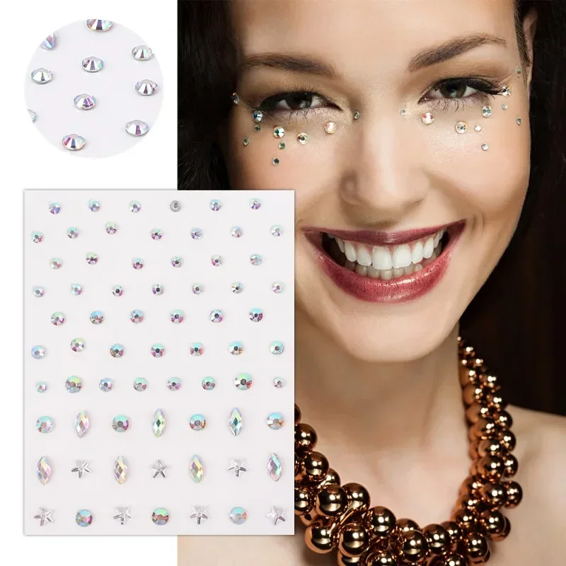 1 Sheet Self Adhesive Rhinestone Gem Stickers Waterproof Face Body Rhinestone Jewelry Stickers DIY Glitter Decoration Crafts