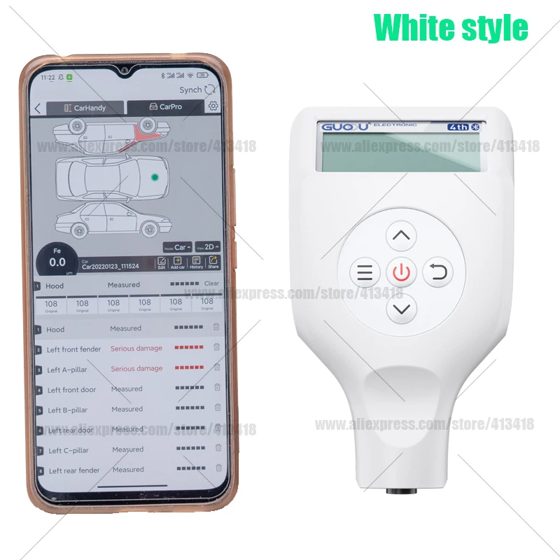 GUOOU LCD Screen Auto Car Paint Film Thickness Gauge Paint Coating Thickness Tester 0-3000μm 0.1μm Fe NFe Probe Gauge image 3