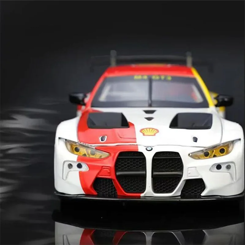 1:24 BMW M4 GT3 코브랜드 버전 합금 스포츠카 모델 다이캐스트 금속 트랙 레이싱카 차량 모델 사운드 라이트 어린이 장난감 선물