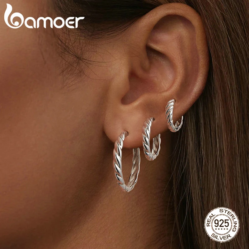 Bamoer 925 Sterling Silver minimalistyczny Vintage kolczyki w kształcie obręczy nowe nieregularne proste kolczyki dla kobiet modna biżuteria na prezent 2024