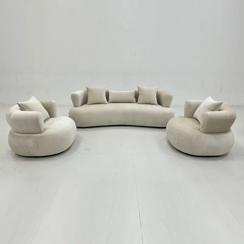

Qiyu cream wind curved sofa lamb wool teddy cloth living room bedroom fabric sofa combination designer furniture