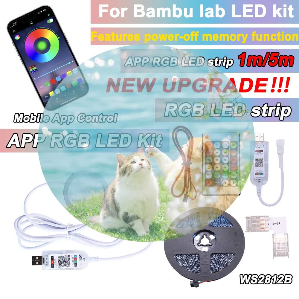 

New App RGB LED Light Kit for Bambu Lab RGB LED Light Strip Set WS2812B Mobile App Control for 3D Printed Accessories