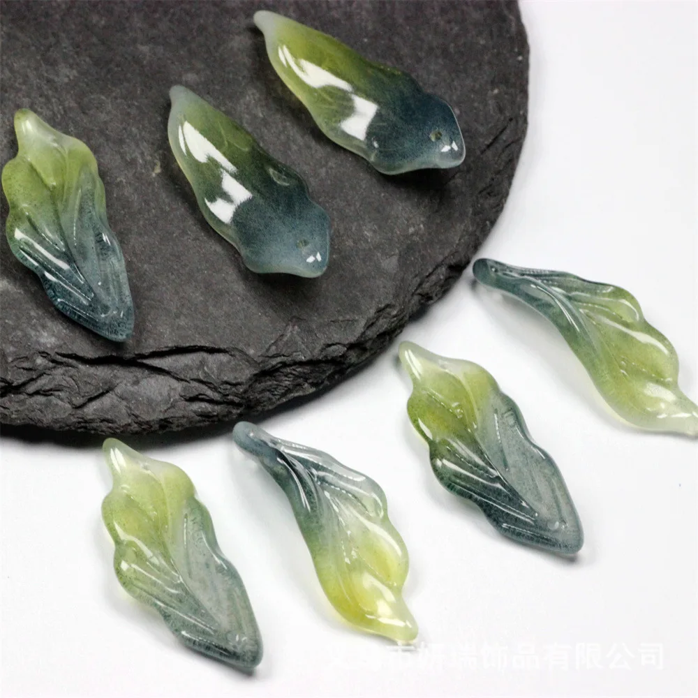 Cuentas de cristal con forma de hoja larga, 10 piezas, 34x12mm, pétalos hechos a mano, colgantes sueltos para fabricación de joyas, manualidades DIY