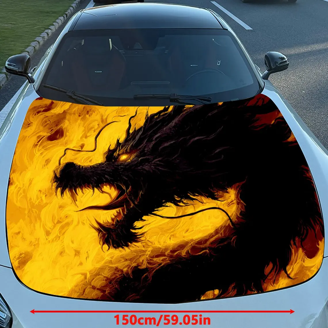 Car Decals Dragon with a Striking, Fiery - Themed Artistic Design, Appearing Dynamic and Full of Mythical Power Car Hood Sticker