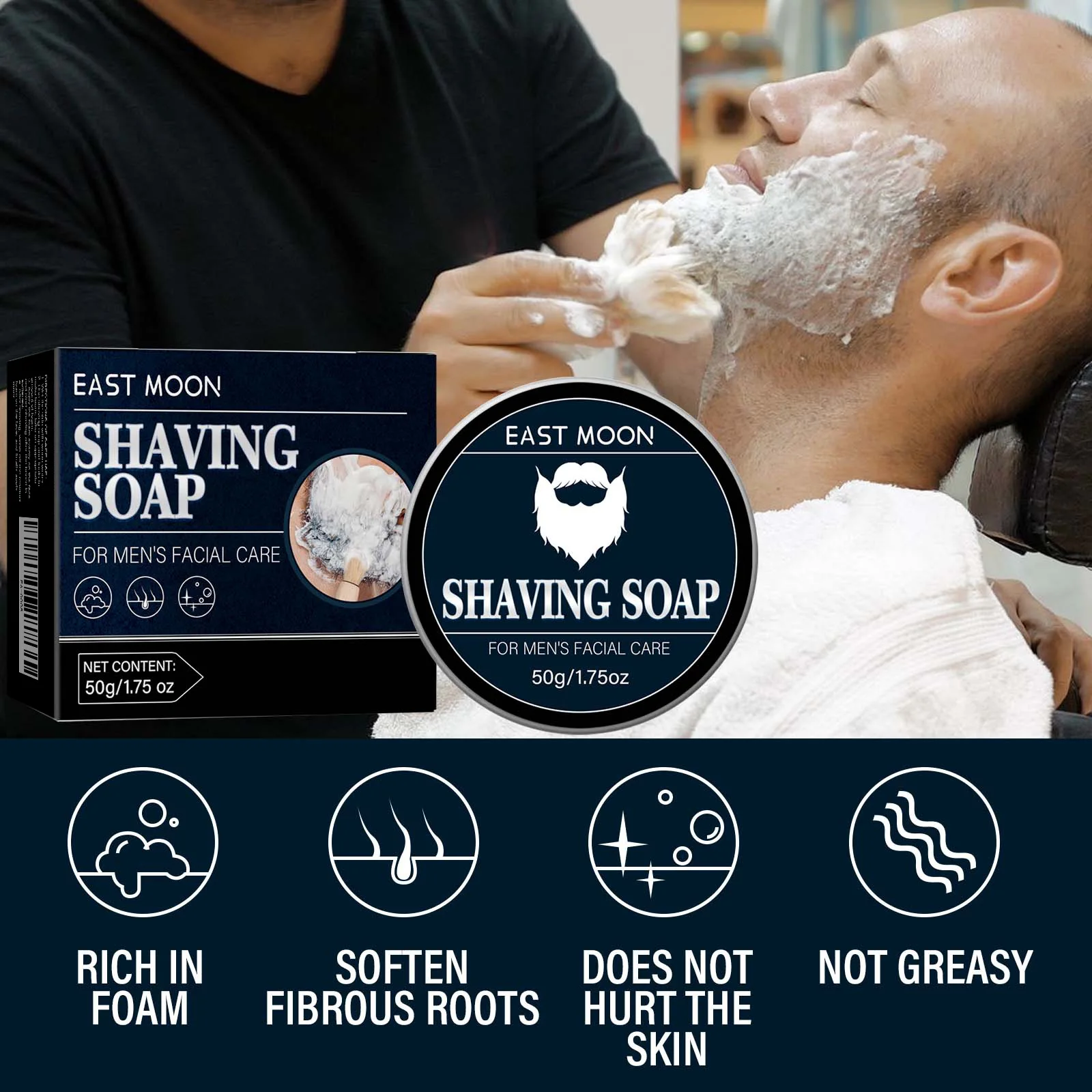 EAST MOON Men's Shaving Soap for Beard Shaving Rich and Smooth Foam for Men's Facial Care Gentle view 3