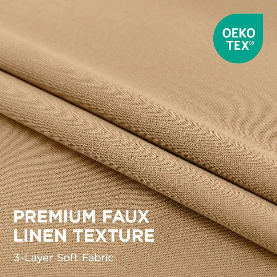 Linen Blackout Curtains for Bedroom 96 Inches Long Grommet Heavy Duty Living Room Drapes Thermal Insulated Noise Reduce Cancell