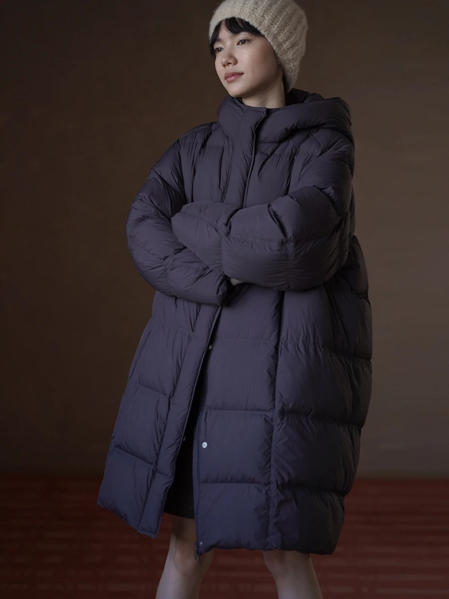 

Пуховик Hacikis Miss Down Jaet Lightweight No Pressure Series, свободный крой, с капюшоном, теплый, средней длины, 90% белый пух, верхняя одежда