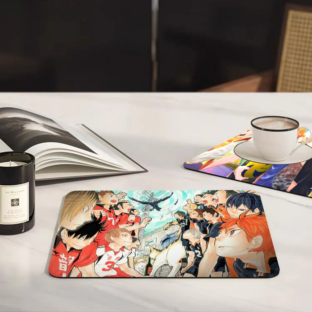 H-Haikyuu Kitchen Countertop Draining Mat Vintage Absorbent Mat Desktop Drying Mat Coasters Washable Tea Table Pad