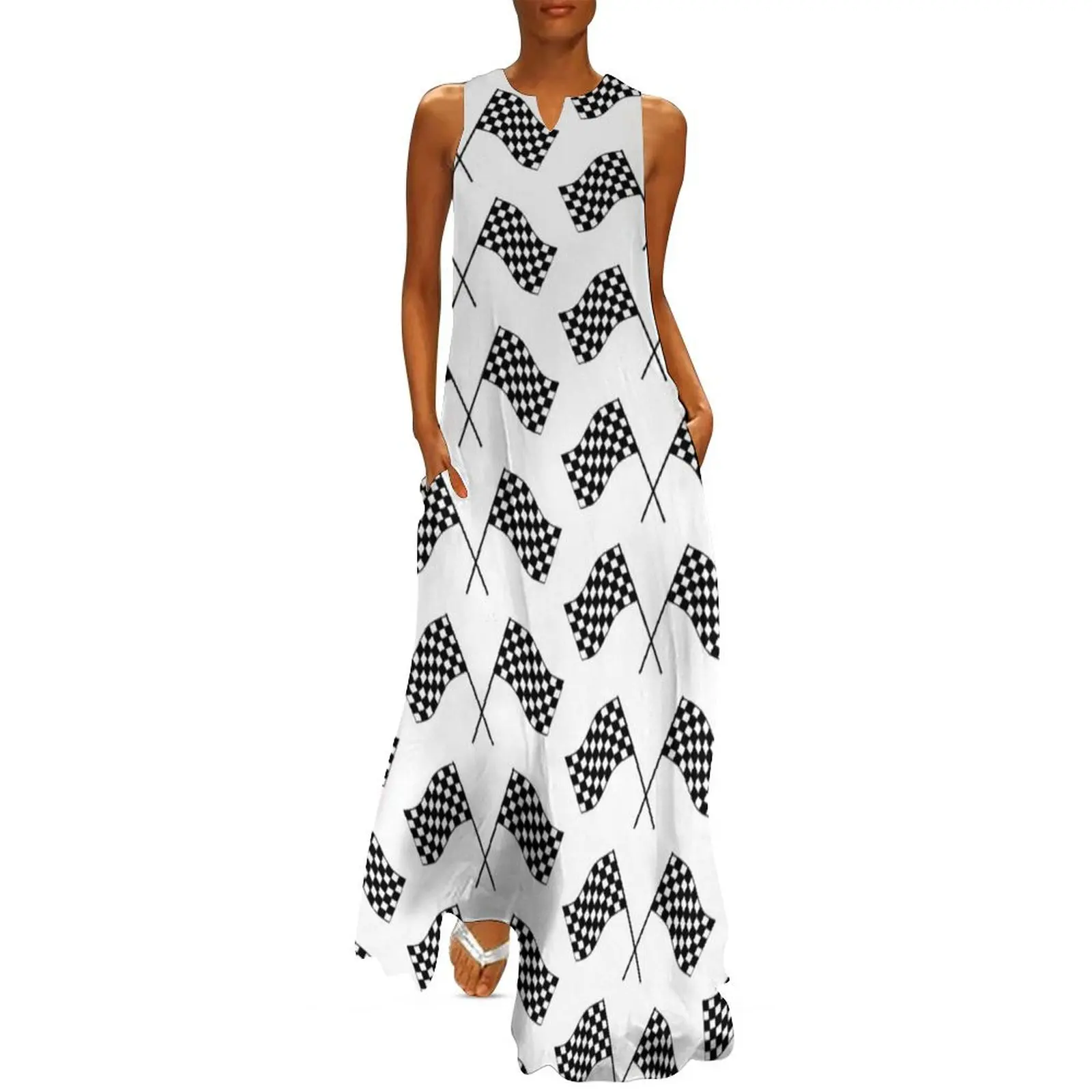 

Checkered Flags Long Dress evening dress dresses summer dresses for womens Women's summer long dress