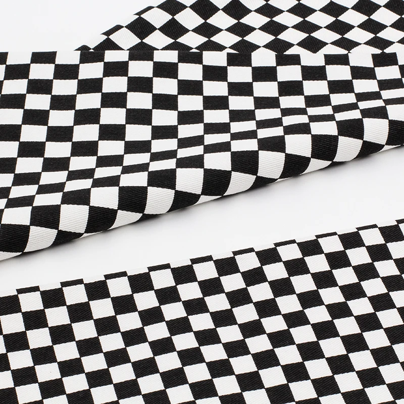 Checkerboard Canvas Fabric Pure Cotton for Sewing Bags Hats Skirts Pants Clothing Diy Thick Wear-resistant Black Green By Meters