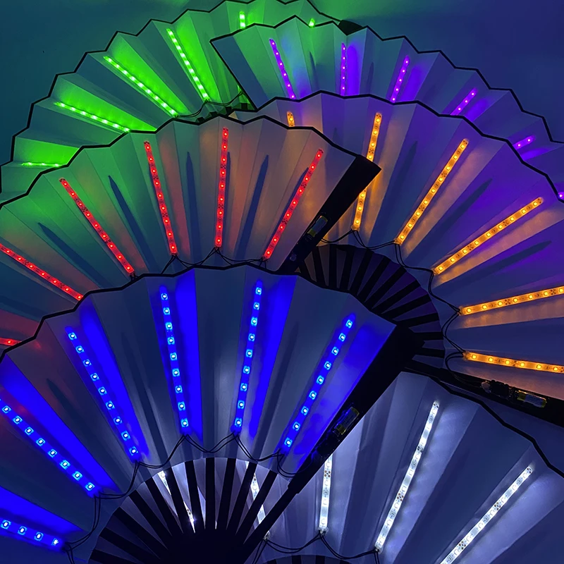 6V Foldable Hand Fan with Led Light Glowing LED Fan For Night Stage Performance Props DJ Bar Club Halloween Club Decoration