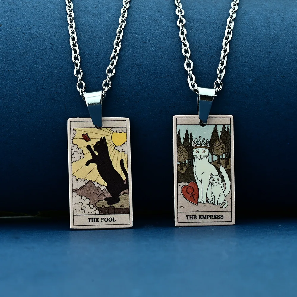 Tarot Retro Cat Stainless Steel Pendant Niche Star Moon Necklace
