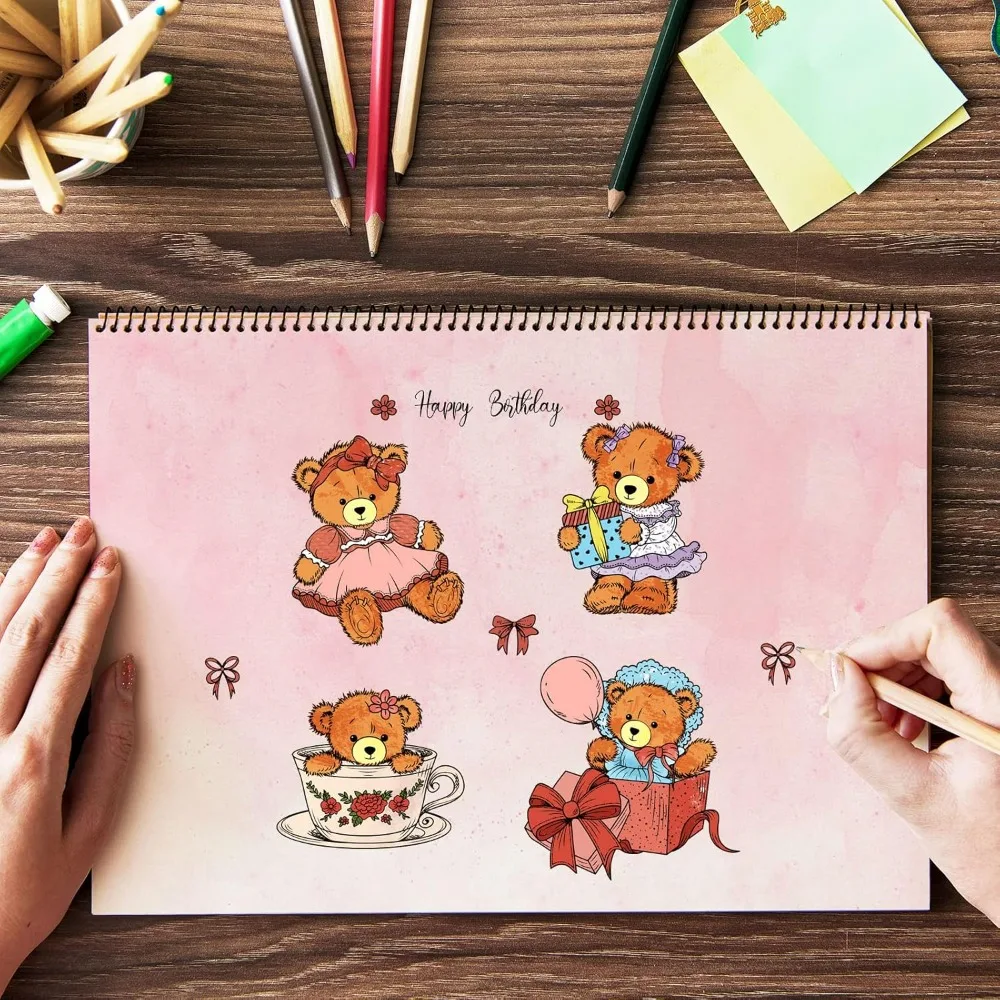 Teddy Bear Clear Stamp Birthday Transparent Silicone Stamp Teacup Rubber Stamp for Scrapbook Journal Card Making 4.3 x 6.3 inch