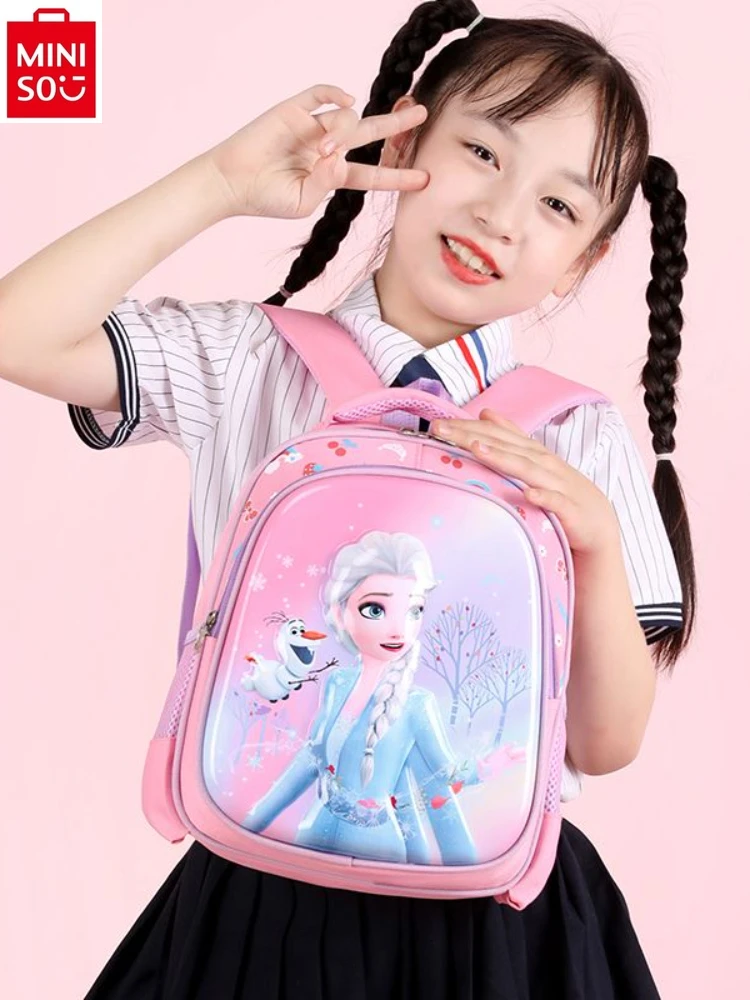 MINISO Disney bolsa de estudiante de princesa de dibujos animados de sirena, mochila transpirable para niños, carga reducida