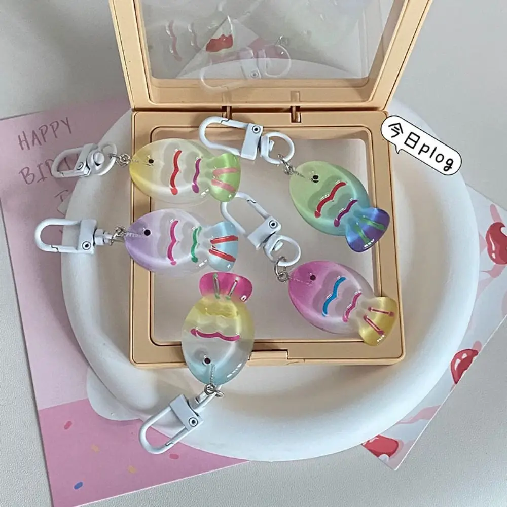 Resin Colorful Little Fish Keychain Korean Style Transparent Cartoon Fish Keyring Candy Color Cute Bag Pendant Hanging Accessory