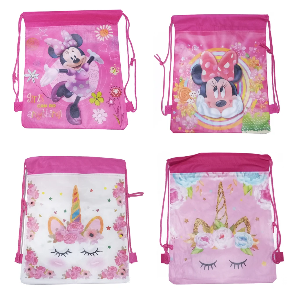 Mochila de dibujos animados de Mickey y Minnie Mouse para Navidad, tela no tejida con cordón, bolsas escolares, bolsas de almacenamiento, decoración