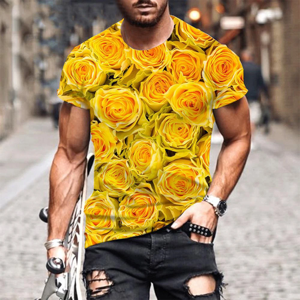 Flower Rose Floral 3D Print T-Shirts Men Women Fashion Casual Short Sleeve T Shirt Oversized Harajuku Y2k Tops Tees Kid Clothing