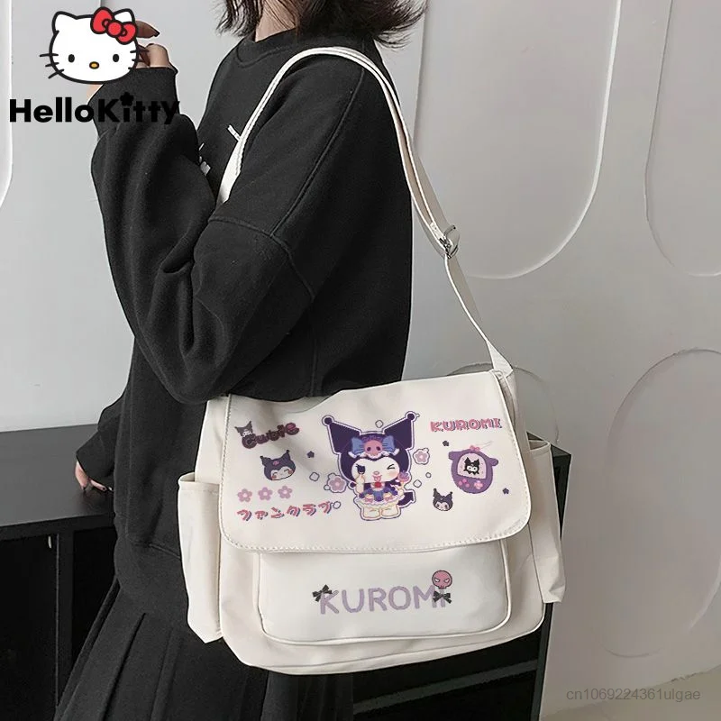 Sanrio Kuromi Shoulder Bags Japan Style Anime Messenger Bag Women Men Large Capacity College Crossbody Bag Y2k Trend Handbags