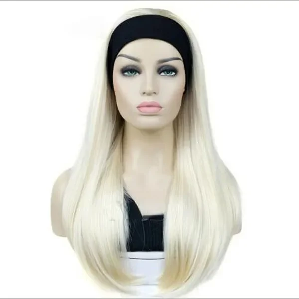 Ladies Long Blonde Straight 3/4 Half Wig Head Band Silky Natural Hair wigs