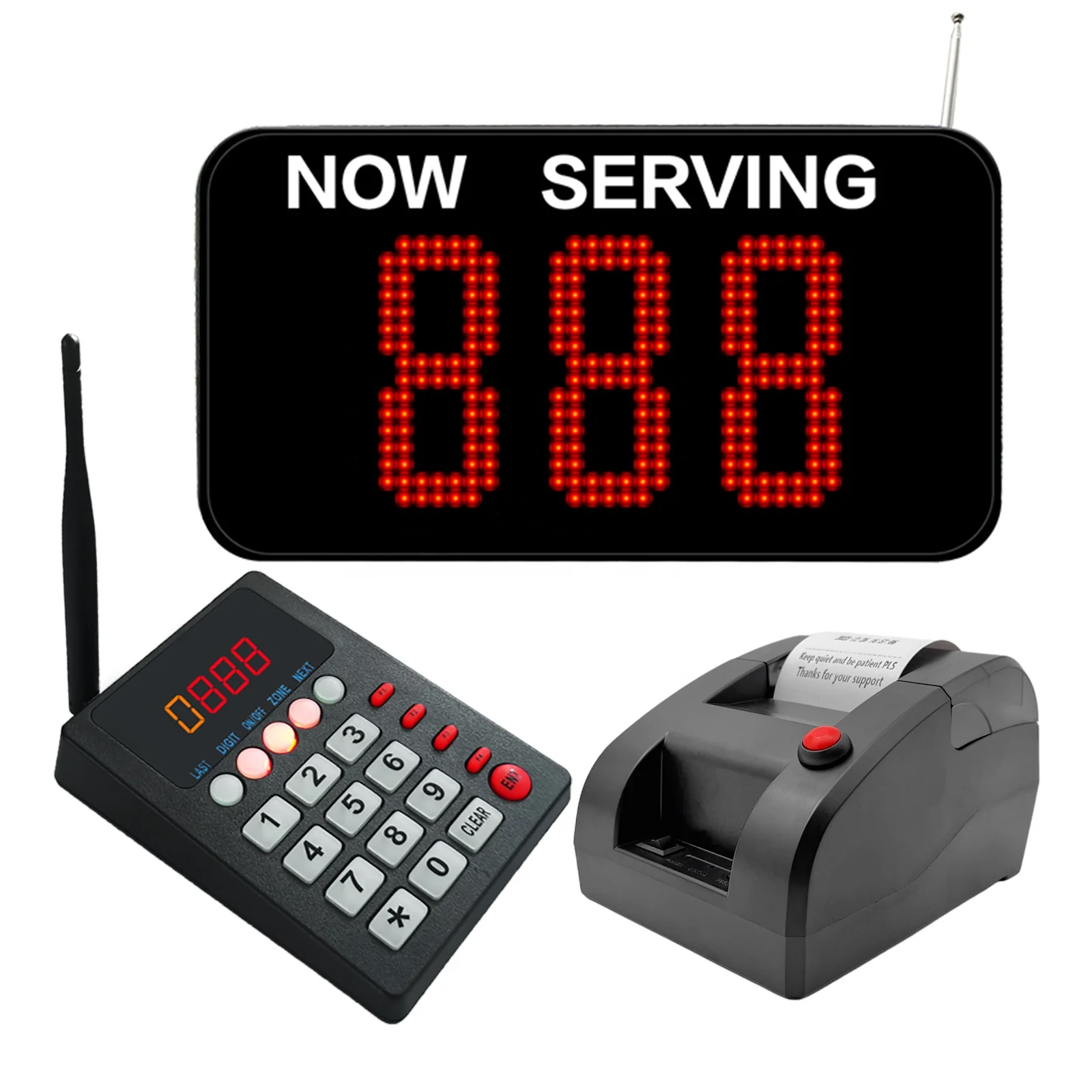 Take a Number Wireless Queue Calling System with 3-Digit LED Display Board Ticket Printer for Restaurant Cafe Clinic Office