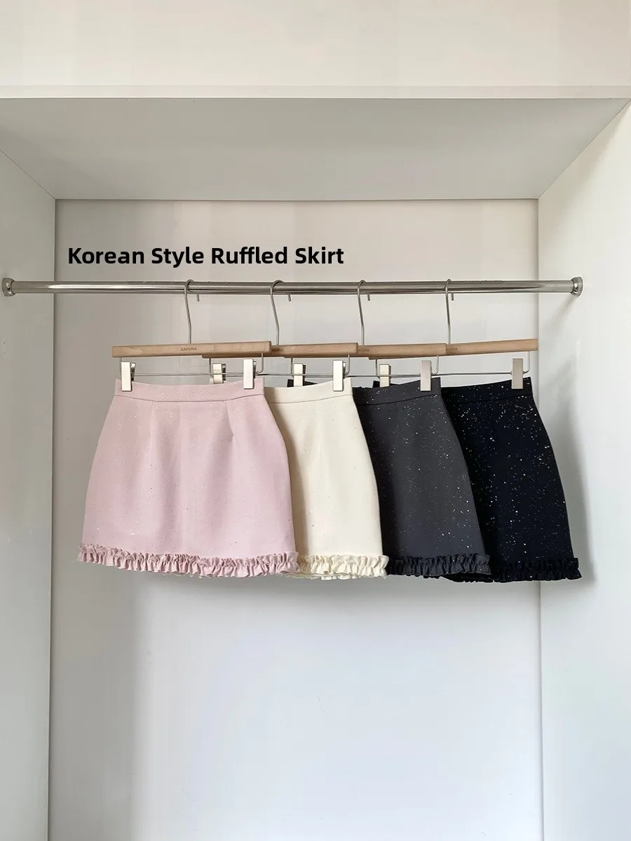 

Pink High Waist f Skirt with Lace Design Women's Faion Spring 2025 New Korean Sle ort Skirt Anti-Light Walking