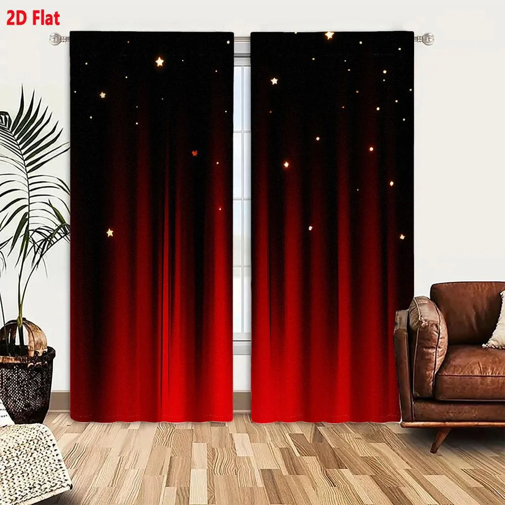 2Pcs Curtains Luxurious Deep Red Velvet Stage Curtain With Glowing Golden Stars For Grand Theater Performance Window Drapes for