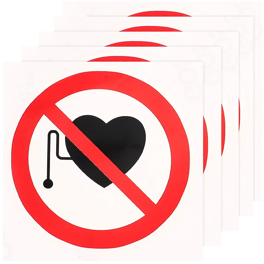 

5pcs No Warning Stickers Round Adhesive Sign Labels Safety Vinyl Decals For Hospitals Wall Device Security Caution