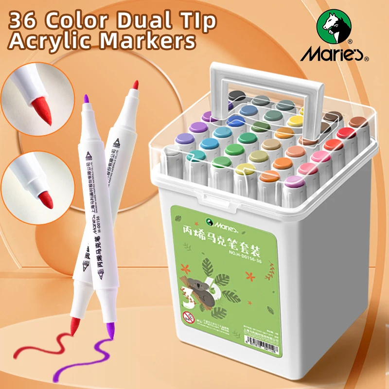 Marie's 36 Colors Dual Tips Acrylic Paint Markers with Waterproof Soft & Fine Head for Rock,Wood,Metal,Glass, Canvas,Art Card