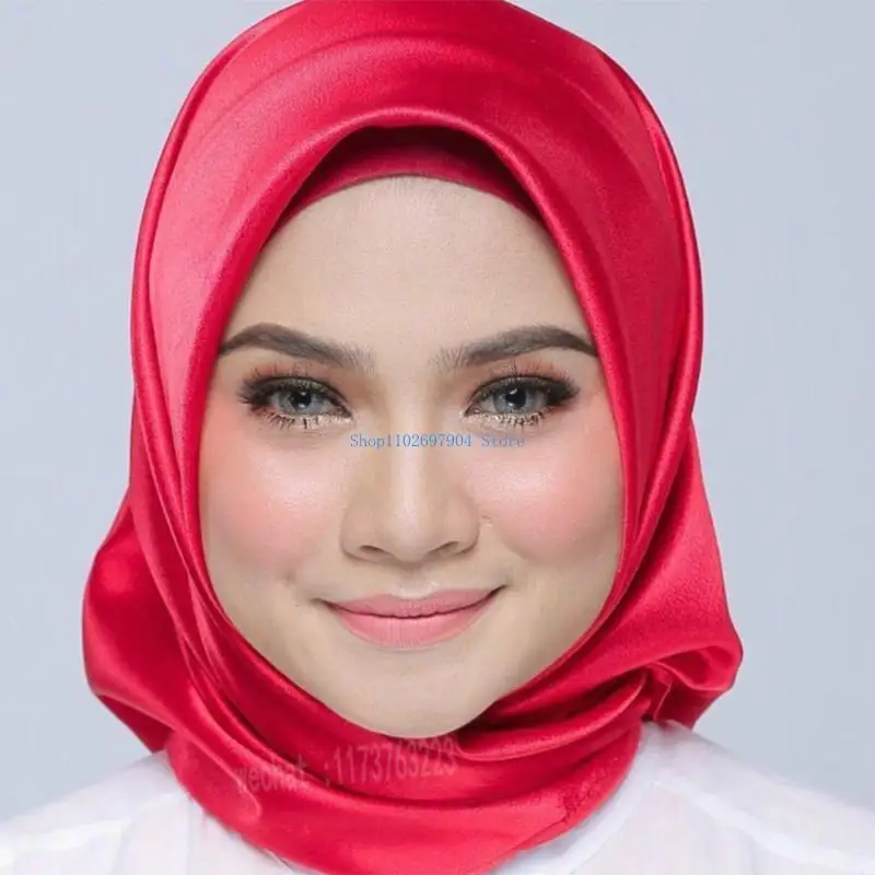 N7yf imitatie zijden grote vierkante sjaal dames stevige kleur satijn hijab hoofddoek moslim sjaals wikkel islamitische haar