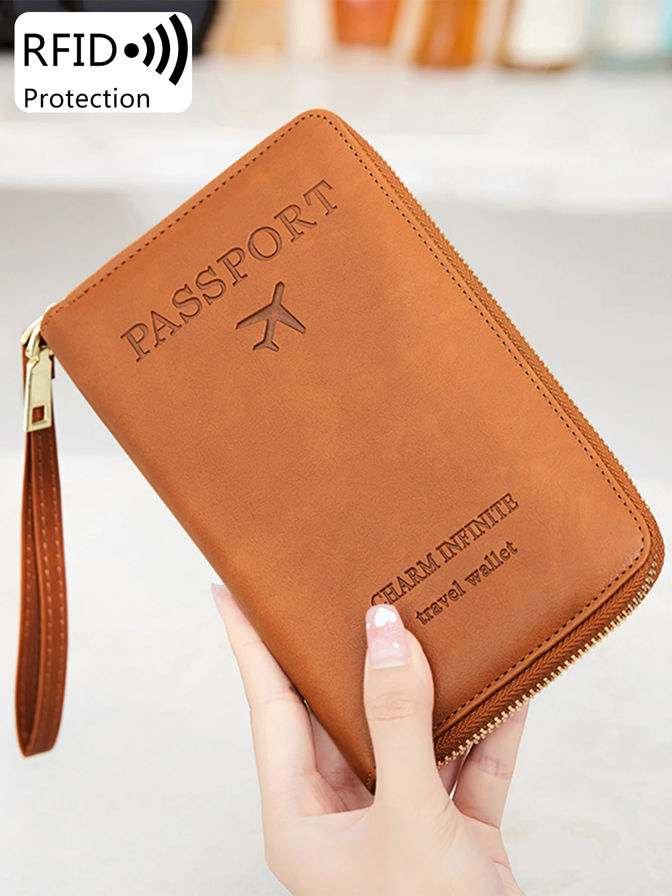 RFID passport wallet for women and men, PU leather card holder passport case for travel essential items for family vacation