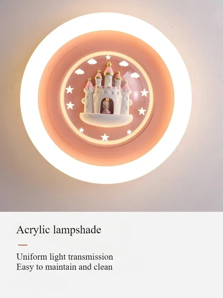 SANDYHA Nordic Pink Circular Castle Ceiling Light Acrylic Lampshade Kids Bedroom Lighting Children Room Decor Nursery Ceiling