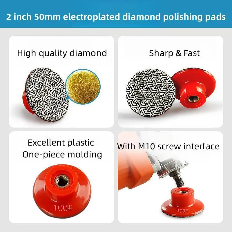 4pcs/set 2 Inch 50mm Electroplated Diamond Polishing Pads Fast Removal Tile Glass Concrete Stone Sanding Disk Metal Polishing