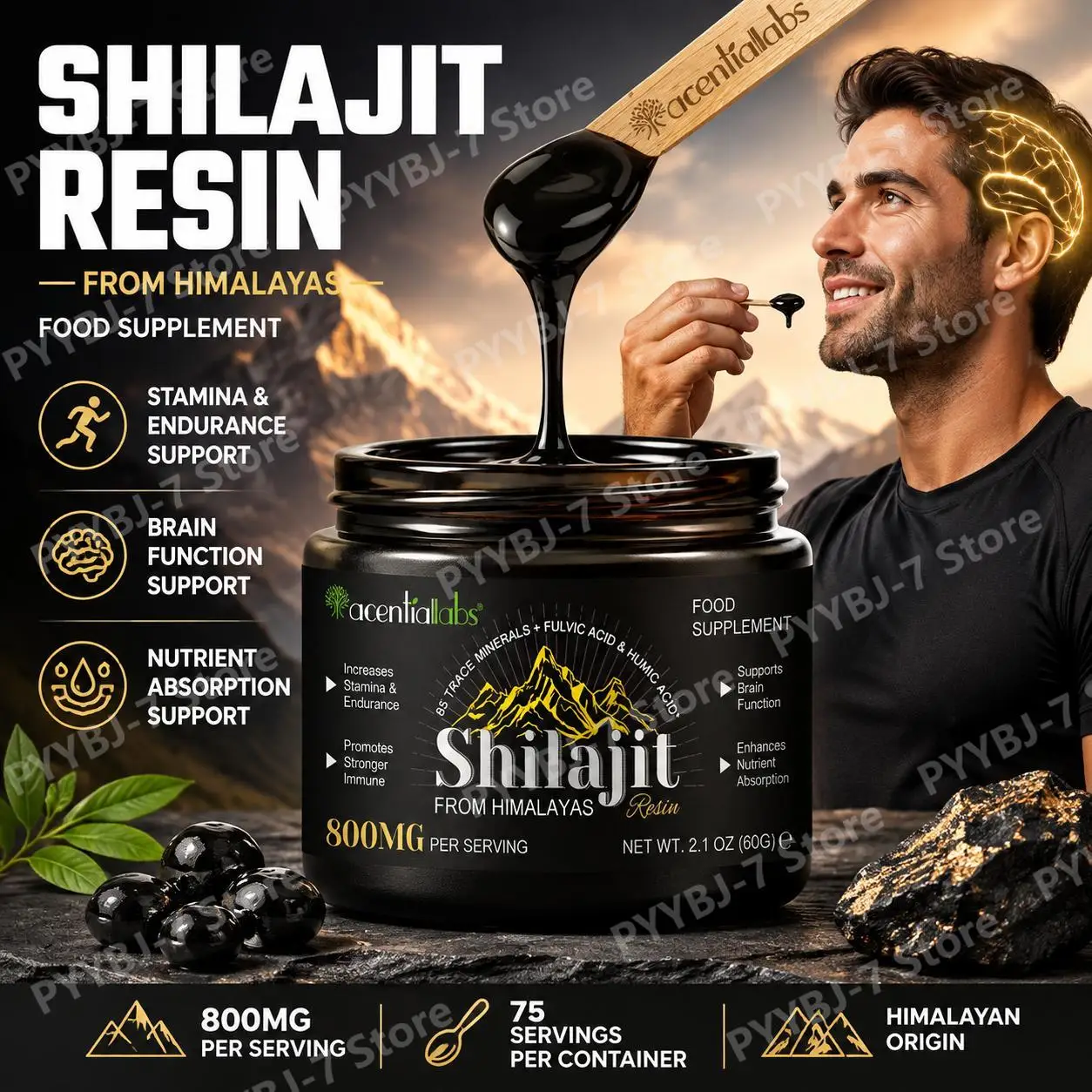 Organic Shilajit Resin From Himalayas with Fulvic and Humic Acid for Endurance Support Brain Function Support Immune Support 60g