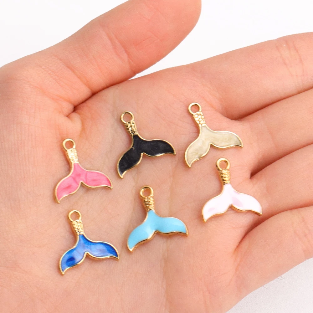10Pcs Lovely Colorful Enamel Fishtail Charm DIY Jewelry Making Supplies Mermaid Fish Tail Pendant Earrings Necklace Accessories
