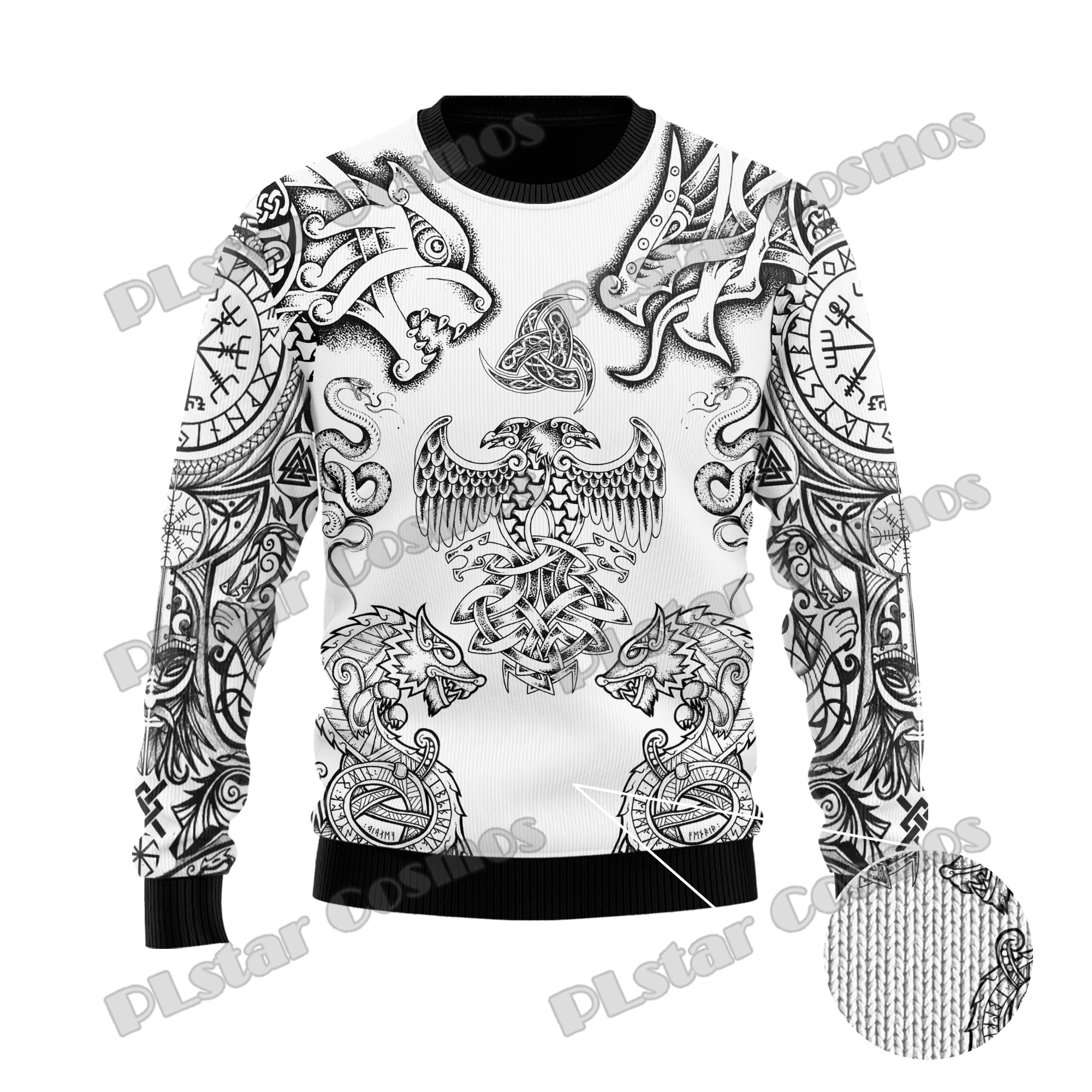 Wolf & Dragon Tattoo Vegvisir 3D All Over Printed Men's Ugly Christmas Sweater Winter Unisex Casual Knit Pullover Sweater ZZM39