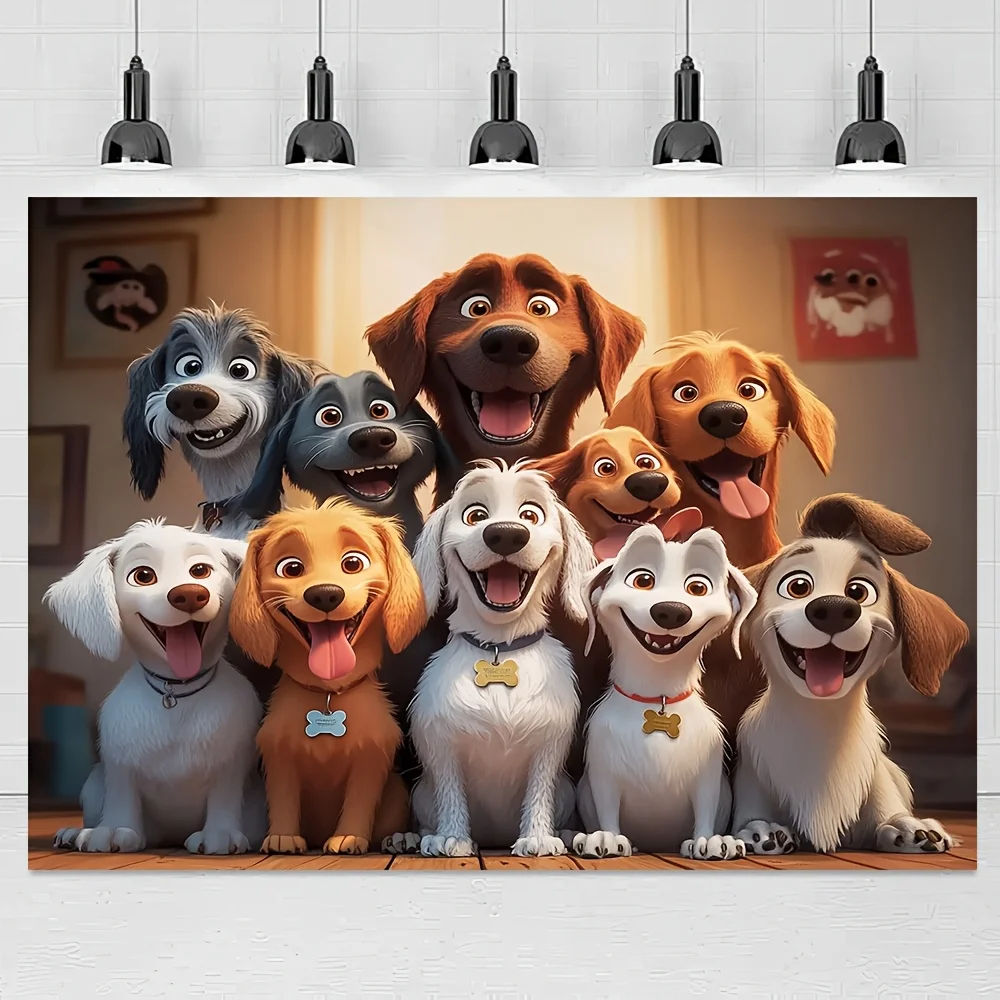 Happy Dog Group Tapestry Cute Puppy Faces Pet Family Wall Art Home Decor Living Room Free Hooks Included Elevate Your Space