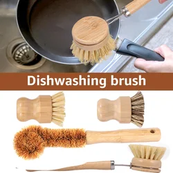 Dish Brush Made of Natural Bamboo Cleaning Brush Long Wooden Handle Kitchen Cleaning Tool Pots Pans Sink Washing Eco-Friendly