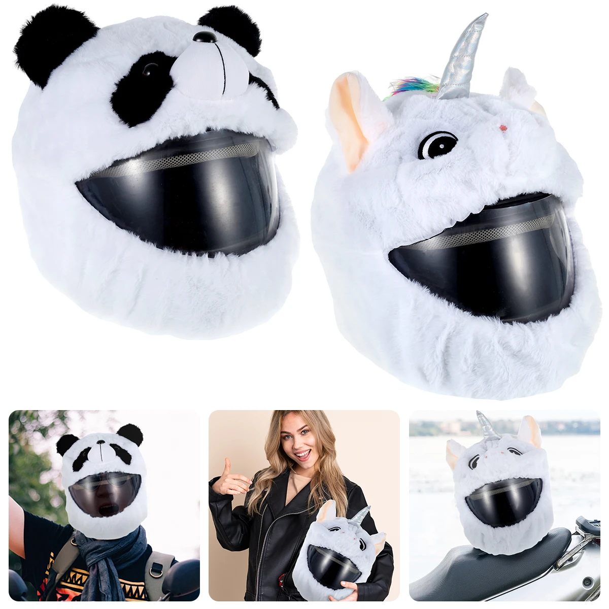 

Cartoon Plush Motorcycle Helmets Cover Armet Cover Fluffy Animal Panda Motorcycle Helmet Protection Decoration for Outdoor Ride