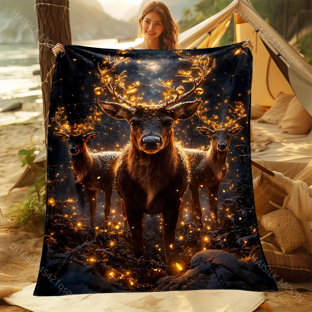 The three reindeer's antlers glowPrint Adult Children Warm Blankets Home Travel Car Soft Comfortable Suitable for all seasons