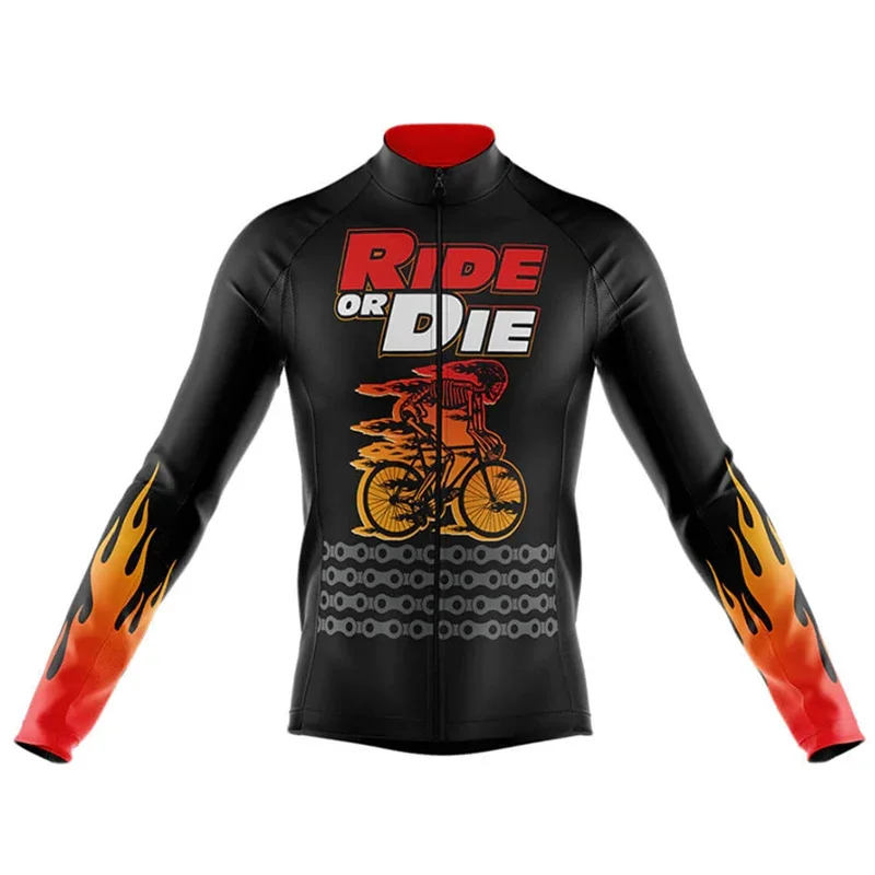 Skull Pattern Cycling Jerseys 2023 Summer Long Sleeve Cycling Clothing MTB Bike Uniform Maillot Ropa Ciclismo Mens Bicycle Wear