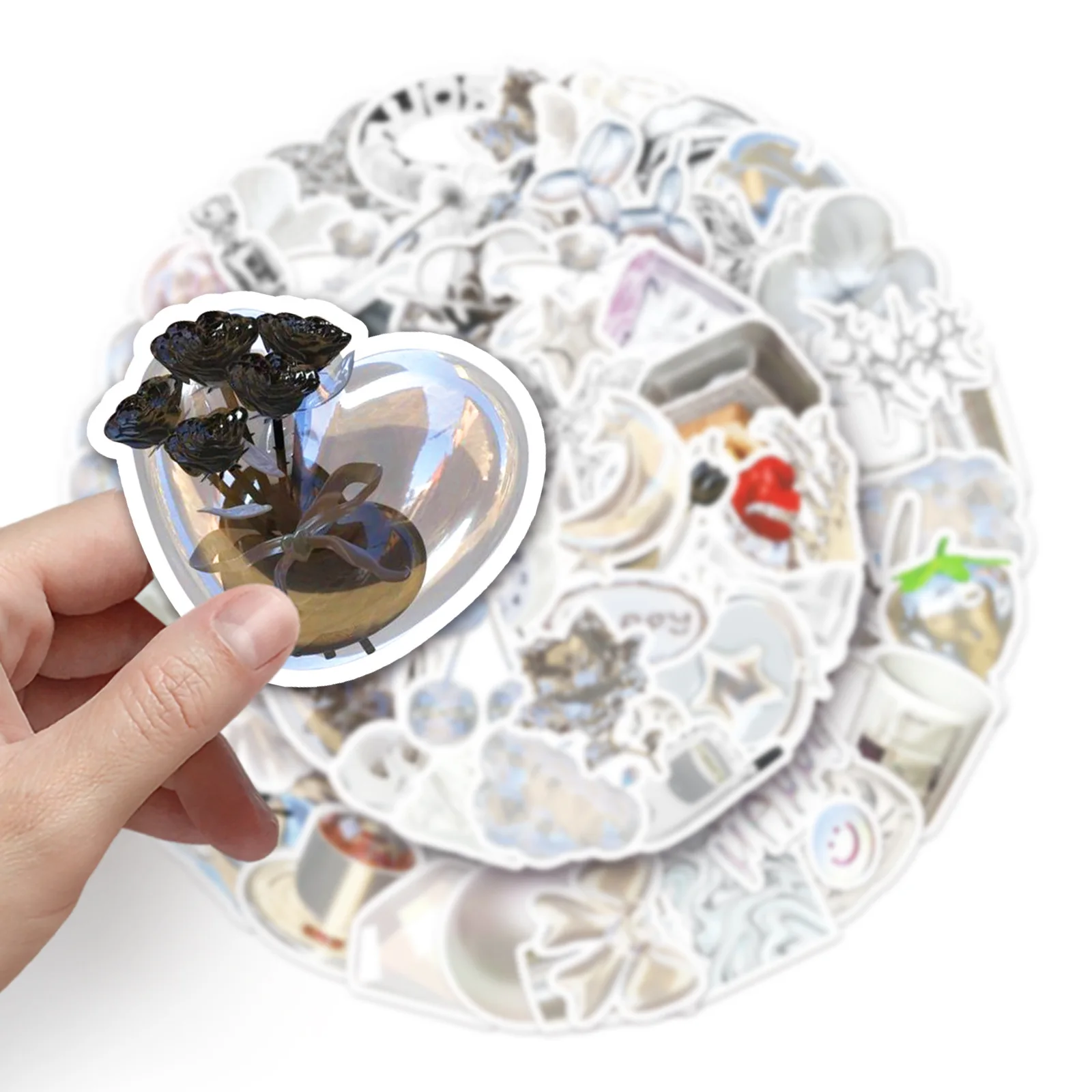 50 pezzi adesivi stile INS argento impermeabili stile 3D ragazza decorazione graffiti chitarra fai da te telefono laptop bici tazza d'acqua giocattoli decalcomanie