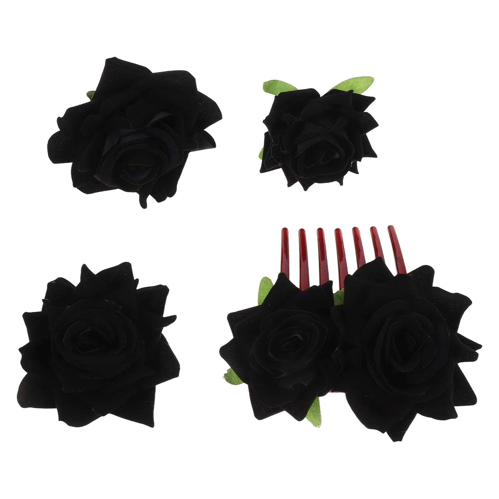 

1Set Black Rose Bridal Hair Clips Set Artificial Fabric Flowers Wedding Hair Accessories Bridesmaids Comb U-Shaped Pins Brooch