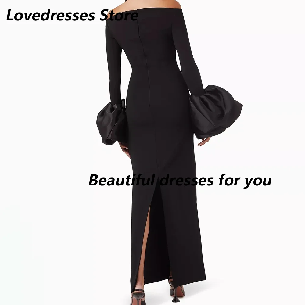 Simples vestido de noite preto barco pescoço tornozelo comprimento coluna vestidos de noite maxi mangas compridas elegantes vestidos de festa formais personalizados