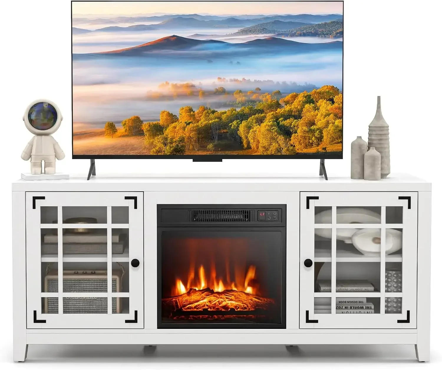 Electric Fireplace TV Stand for TVs up to 65-inch, 18-inch Fireplace Entertainment Center with Remote Control, Thermostat